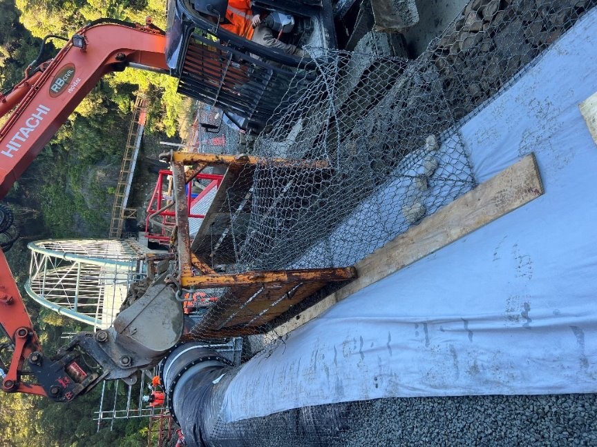 Digger at Kaitoke to do work on the gabion wall